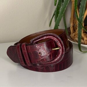 Vintage Talbots Italian Leather Oxblood Croc Embossed Waist Belt Small 80s 90s